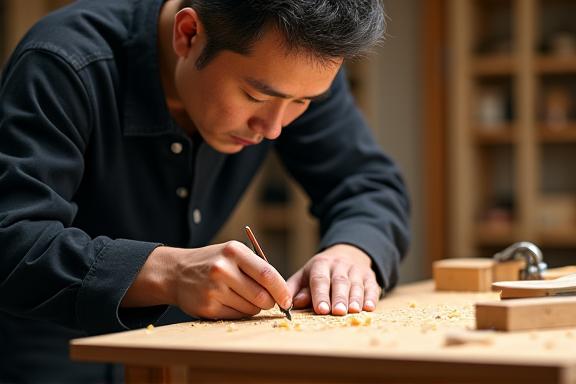 伝統工芸職人がオフィス家具を製作する様子